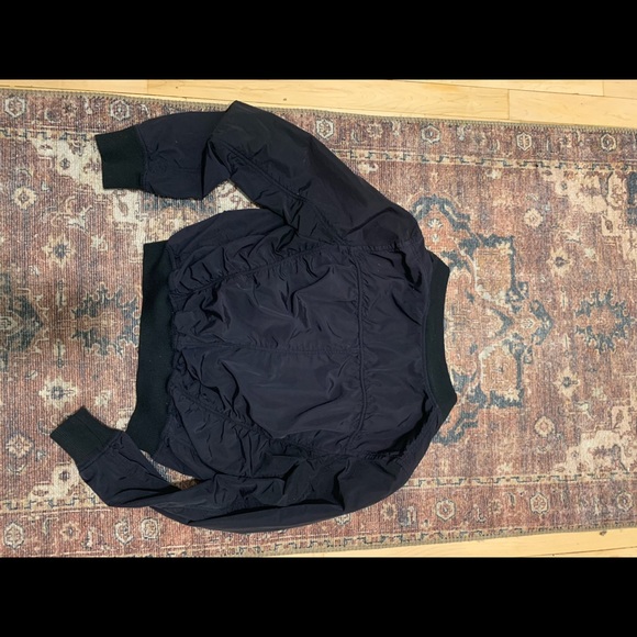 Vince Washed Shrunken Bomber Jacket Zip Navy Blue S - Picture 3 of 5